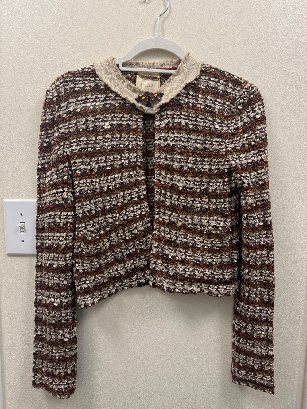 Vintage St. John Couture Metallic Boucle Blazer in Cream, Brown & Rust Y2K